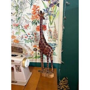 Vintage Hand-Carved Kenyan Giraffe – African Wood Sculpture – 25” Tall